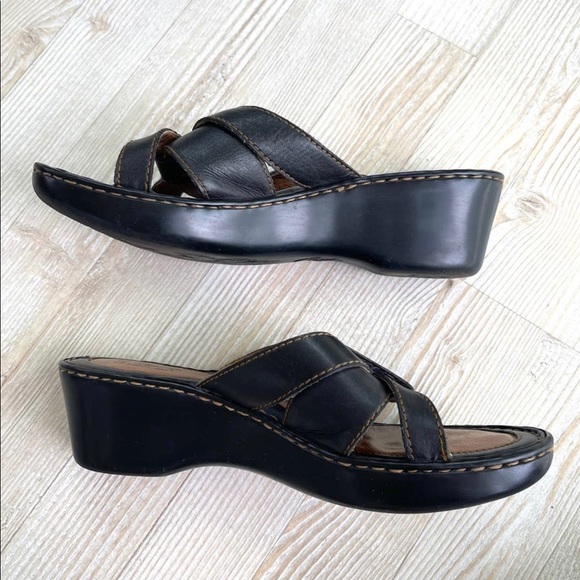 Born Leather Slide Wedge Sandals, Black. - Picture 3 of 8